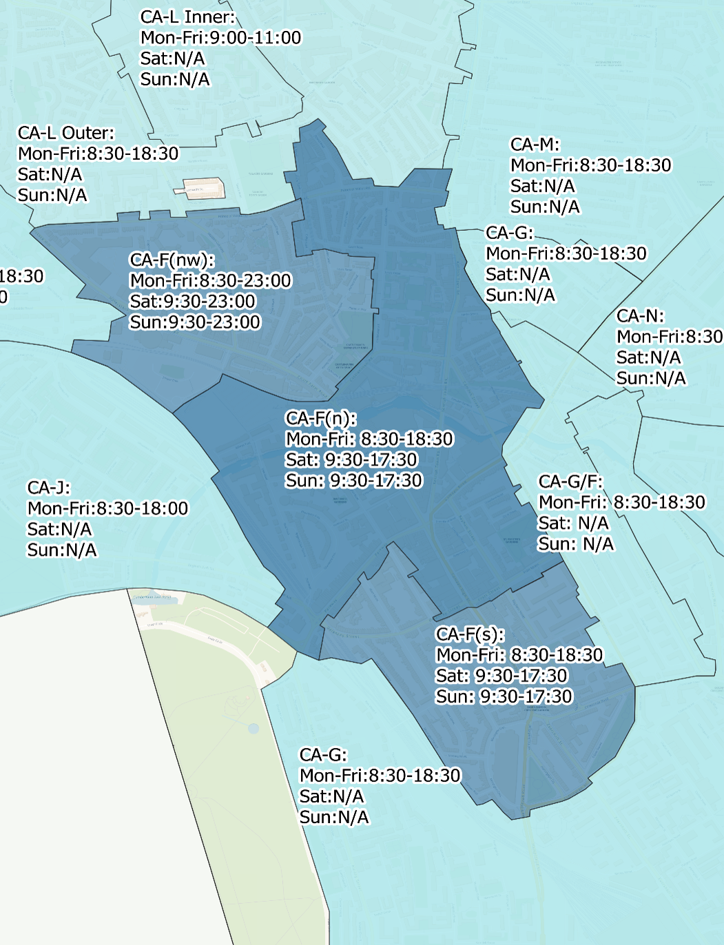 Map of Controlled Parking Zone CA-F