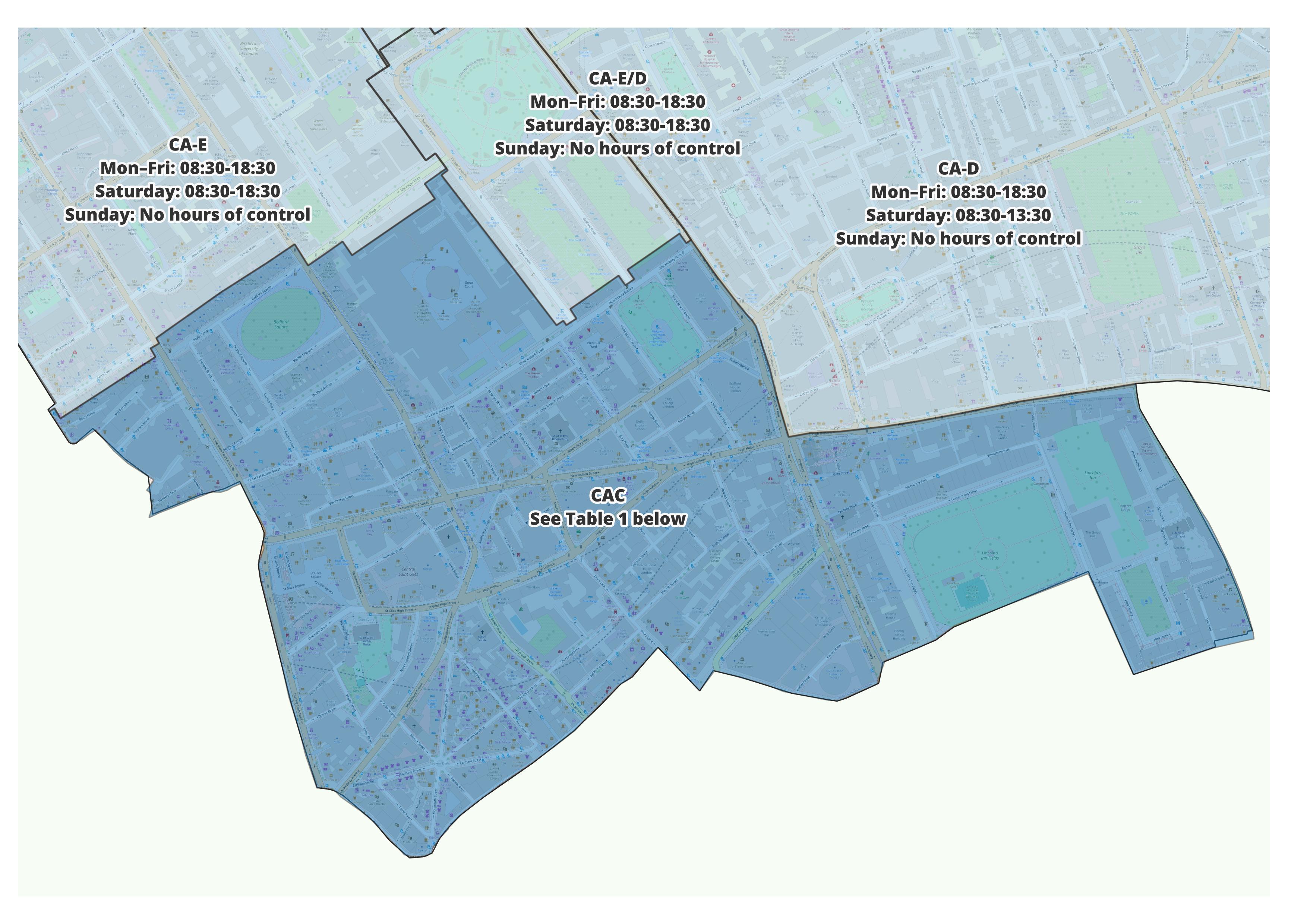 Map of the CPZ area - call us on 0207 974 4444 to have this verbally explained