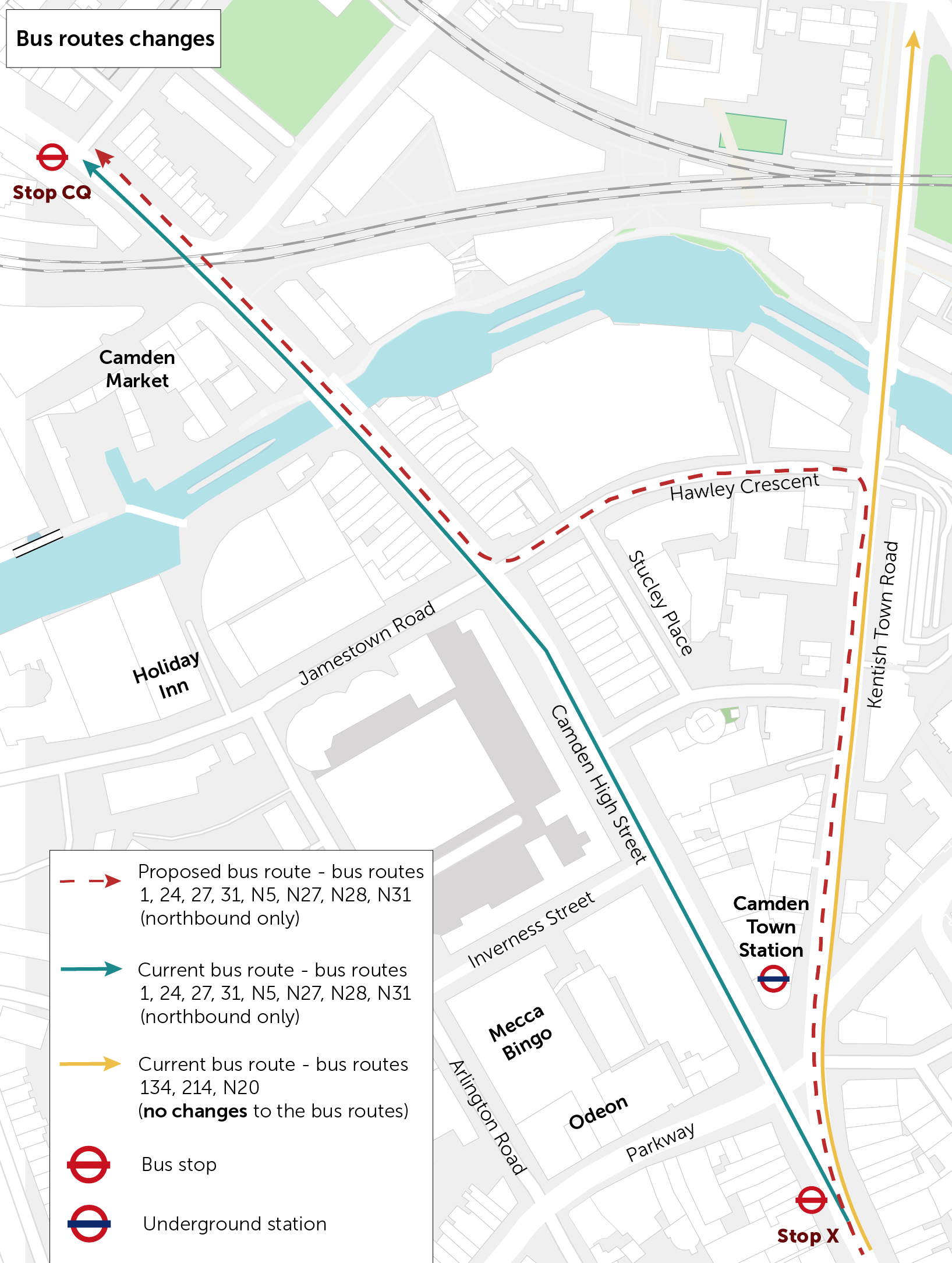 Map of the bus route change proposals - to have this map verbally explained please call us on 0207 974 4444