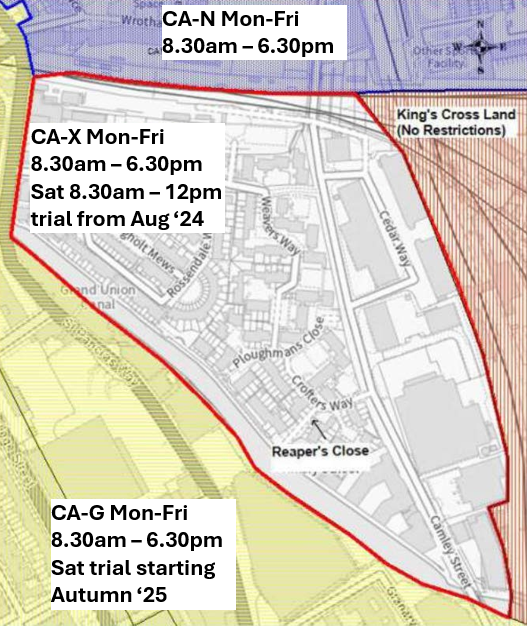 Map of the parking zone and nearby zones. To have this verbally explained call us on 0207 974 4444