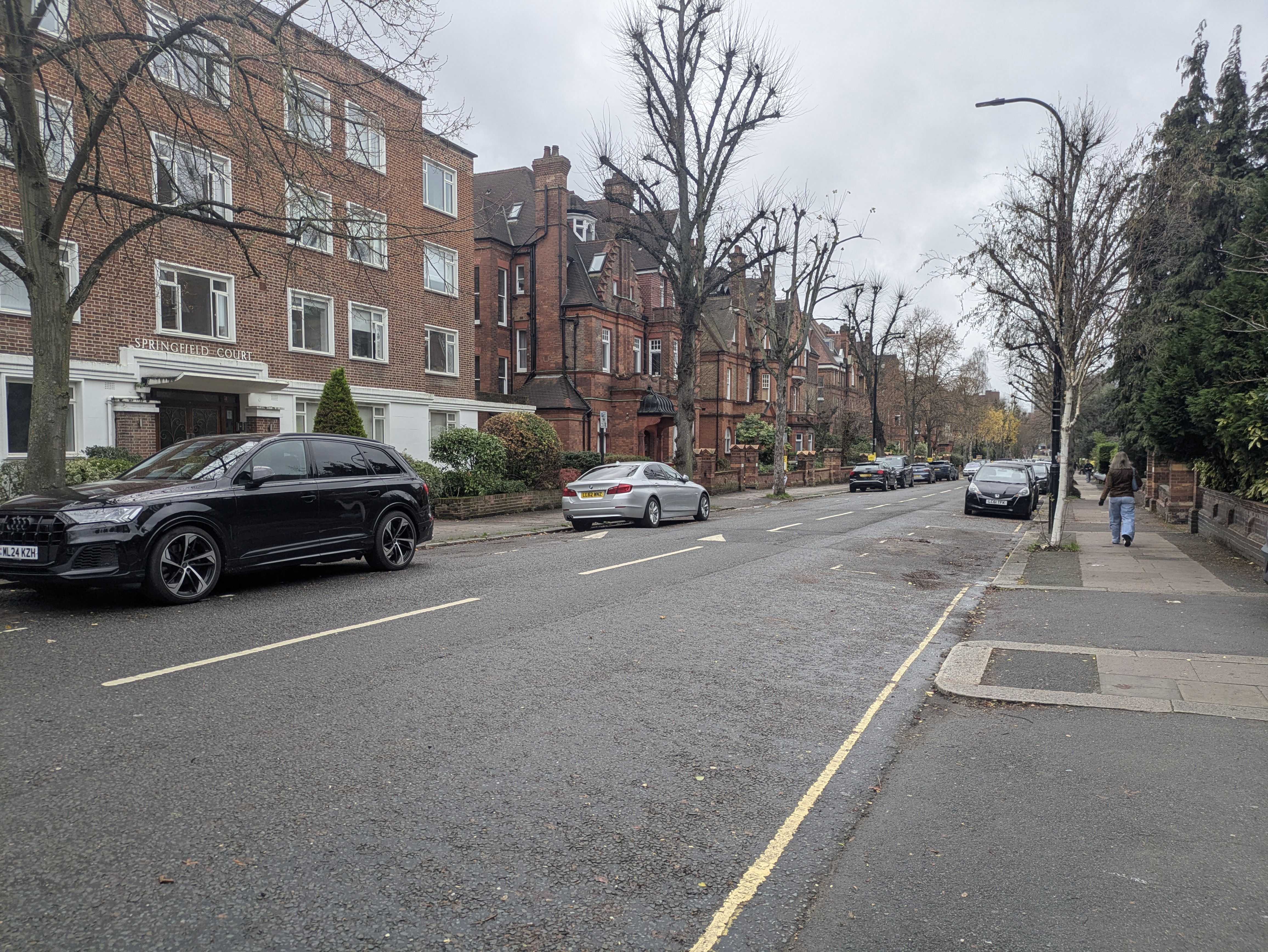 The street with parked cars wither side