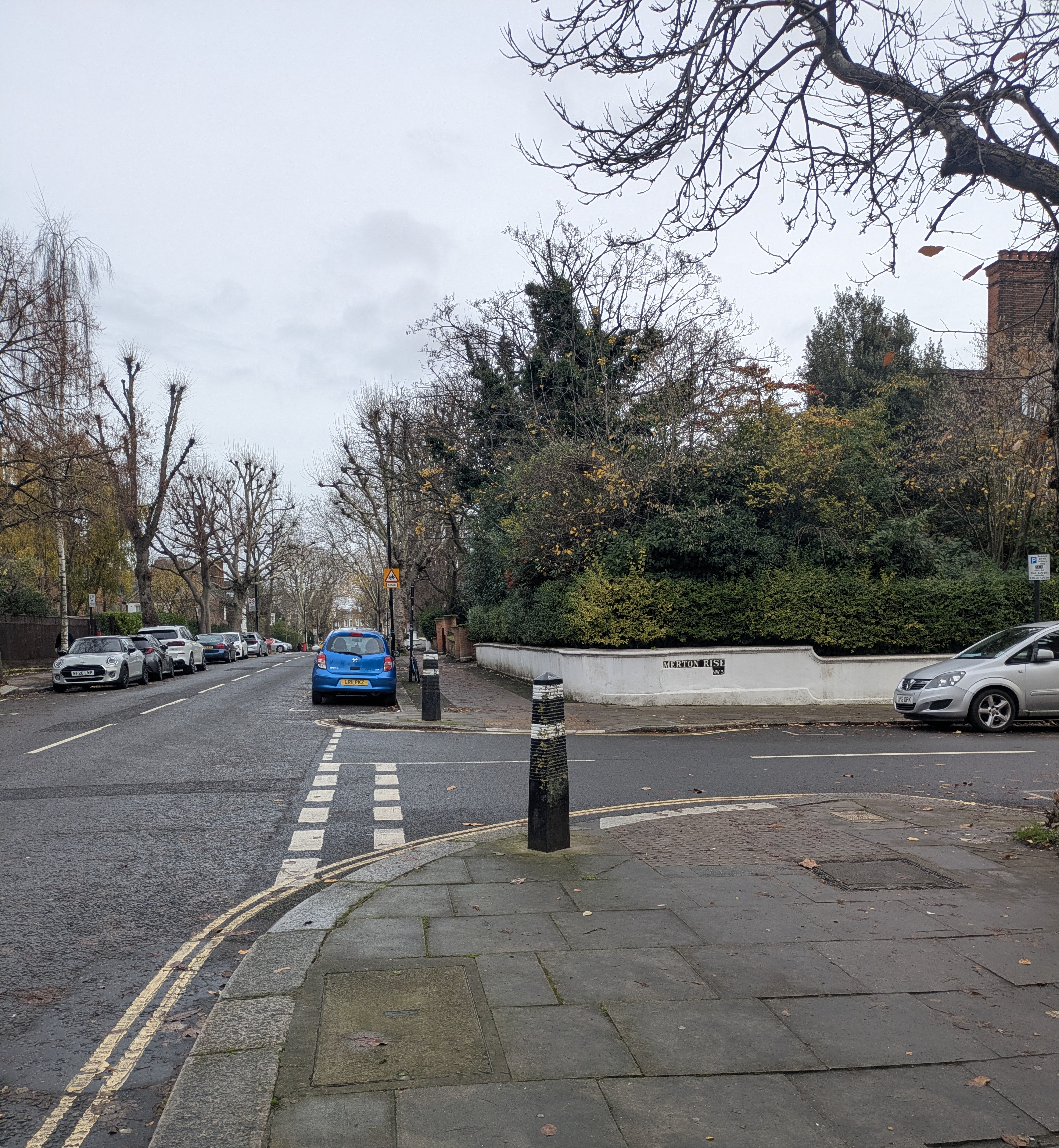 The junction with one bollard