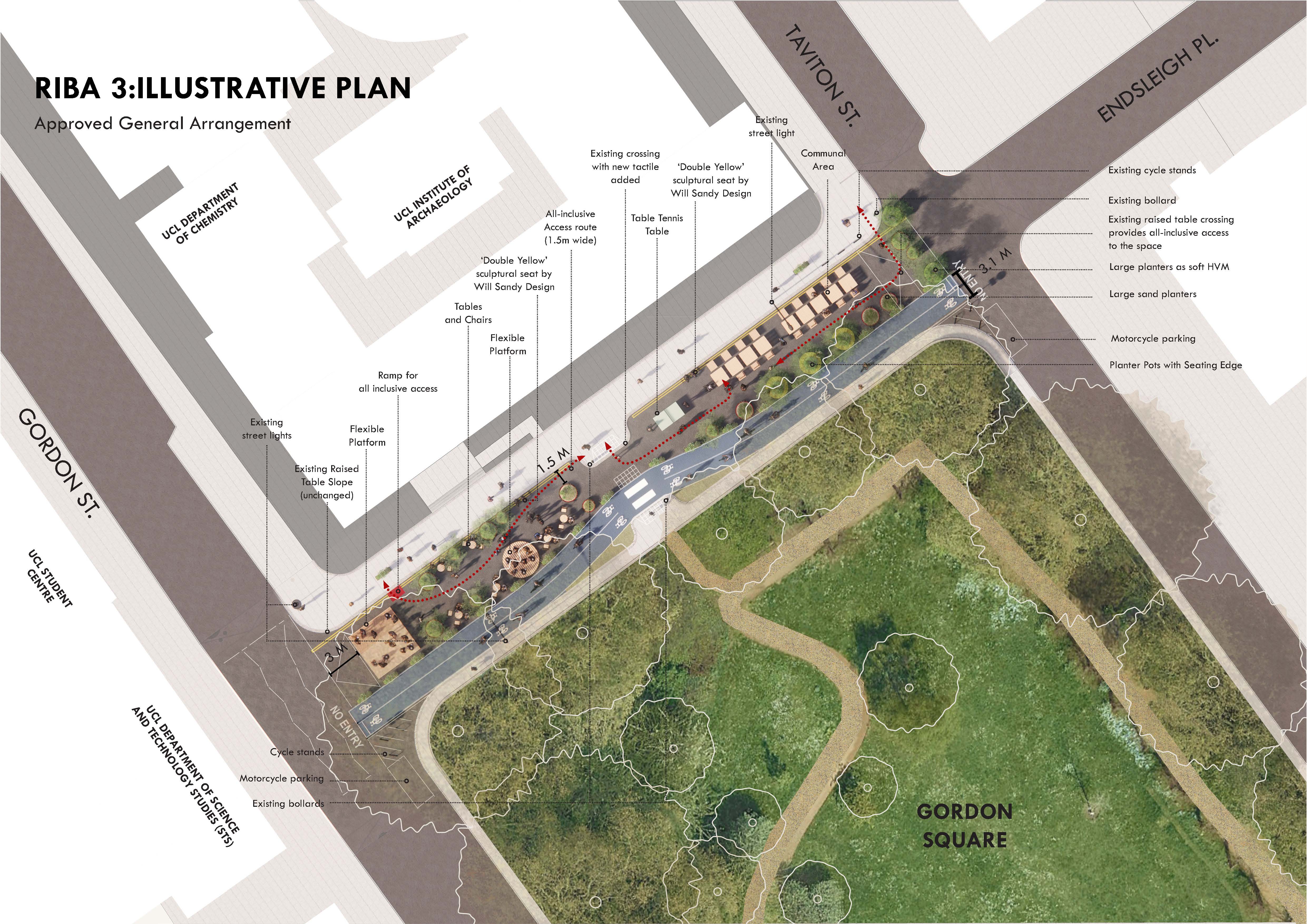 what the area could look like including a cycle lane, planting and seating