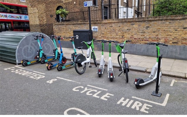 Bike and scooter parking bay marked out on the road